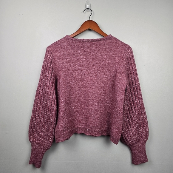 FRYE Knit Sweater Balloon Sleeve‎ Burgundy Womens Size L Wool Blend - Picture 3 of 9